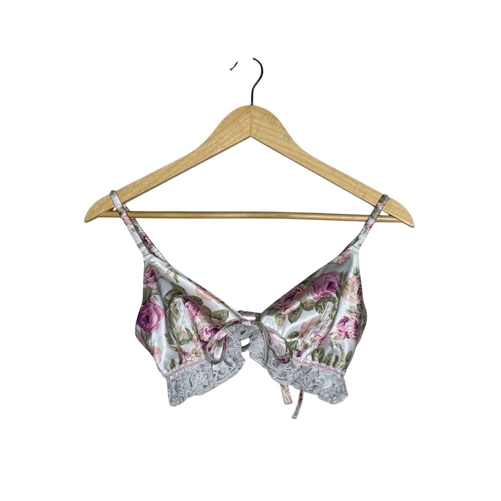For Love &‎ Lemons Rose Floral Satin Lace Bralette Tie Back SDD